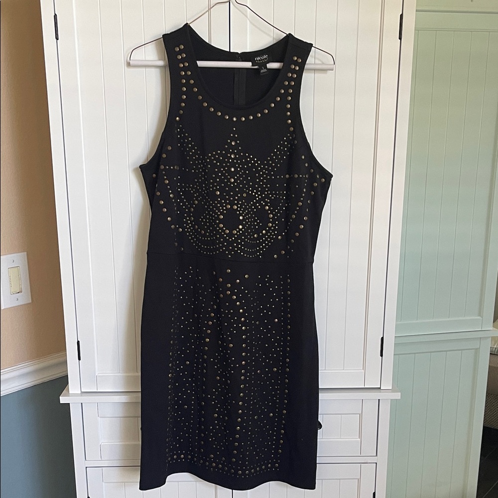 Nicole Miller Black Dress with Gold Studs